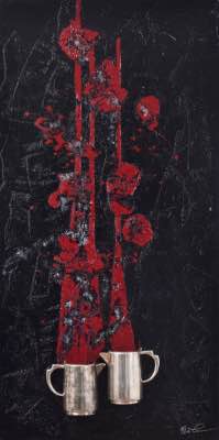 2017 - 60" x 30" - Techniques mixtes sur panneau, Argenterie (Reine Elizabeth)